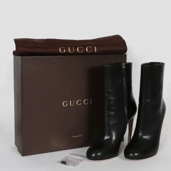 Gucci Goldie Leather Heel Ankle Boots Black Size 39.5 / 9.5 - Picture 5 of 15
